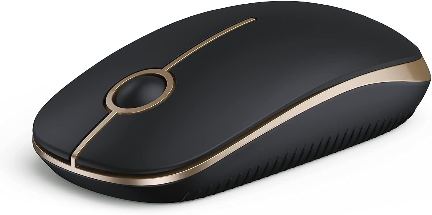 VssoPlor Wireless Mouse, 2.4G Slim Computer Laptop Mouse, Black and Gold