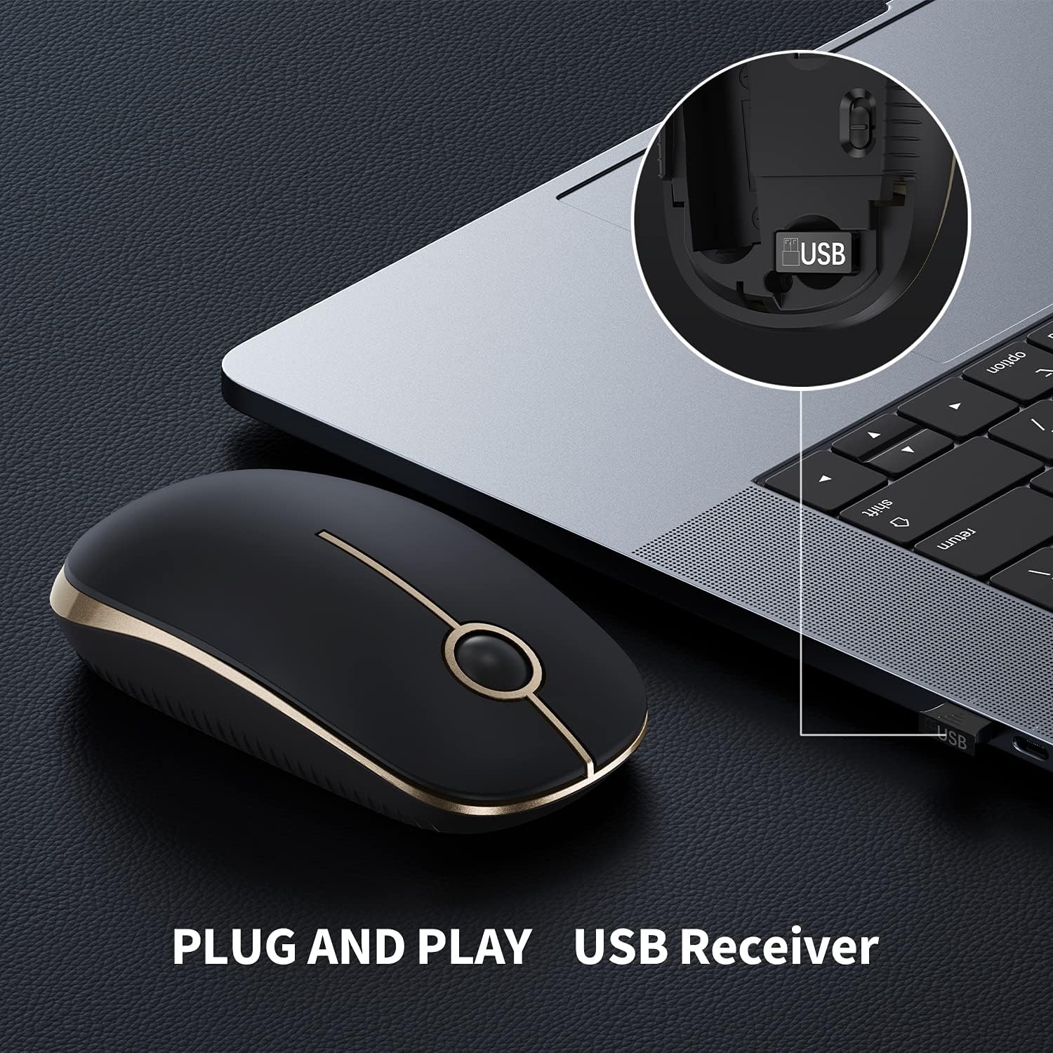 VssoPlor Wireless Mouse, 2.4G Slim Computer Laptop Mouse, Black and Gold - Image 3