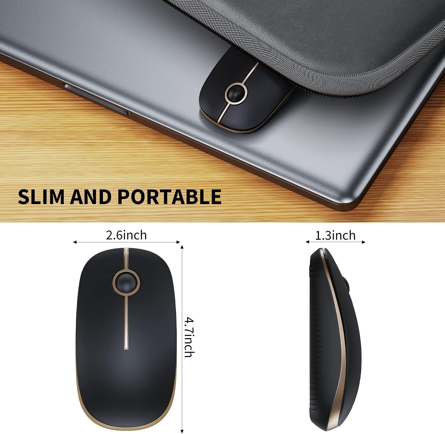 VssoPlor Wireless Mouse, 2.4G Slim Computer Laptop Mouse, Black and Gold - Image 5