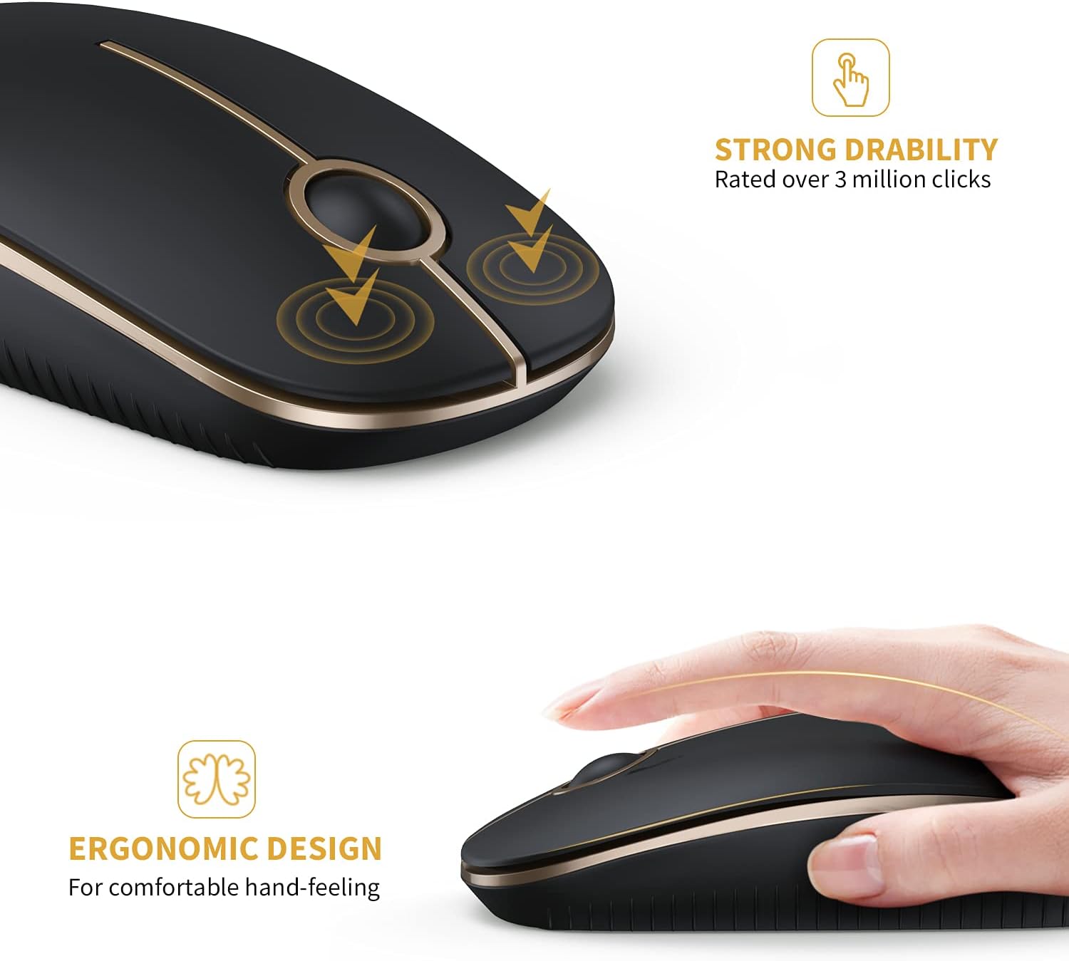 VssoPlor Wireless Mouse, 2.4G Slim Computer Laptop Mouse, Black and Gold - Image 6
