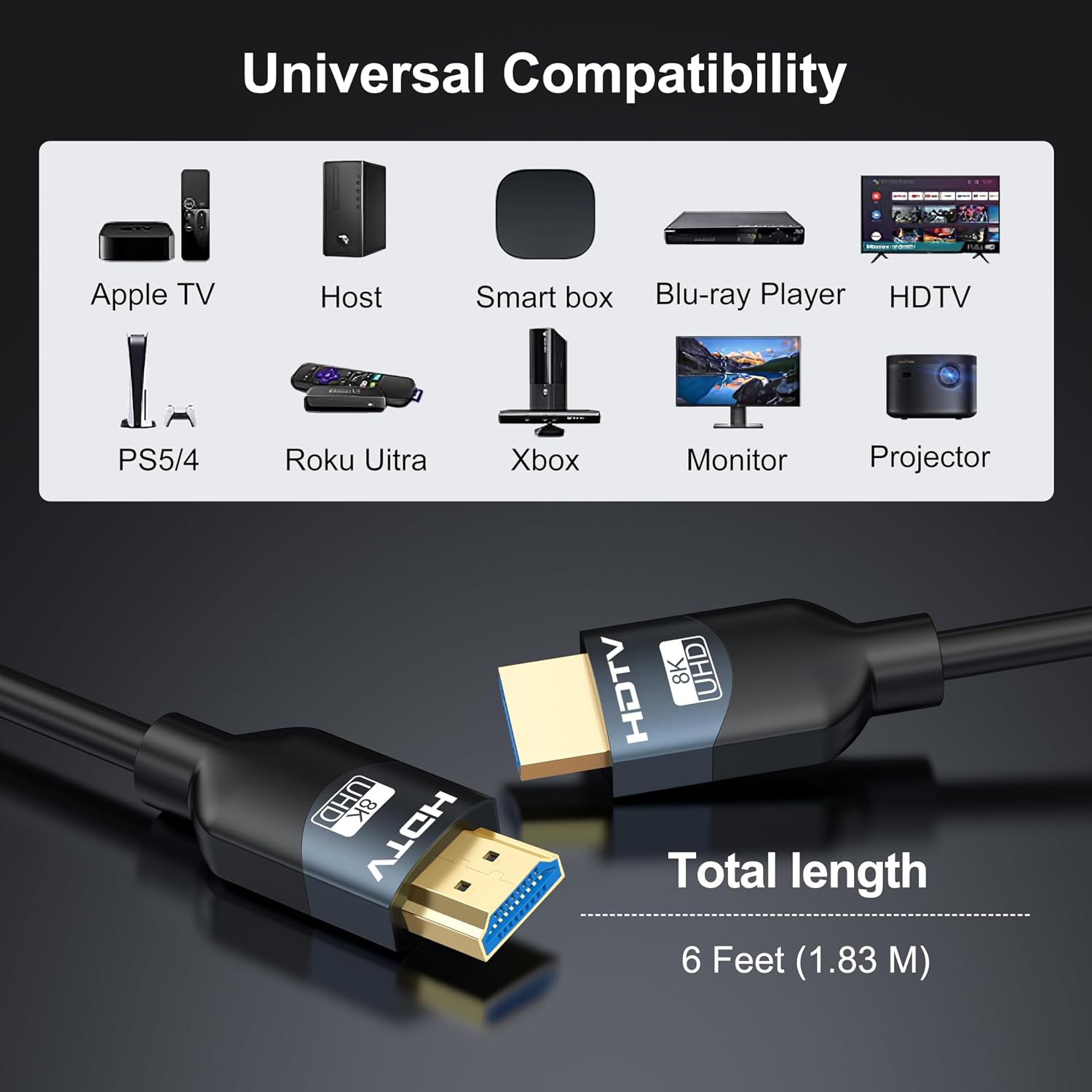 8K HDMI 2.1 Cable 6FT 5-Pack, Ultra High Speed 48Gbps - Image 7